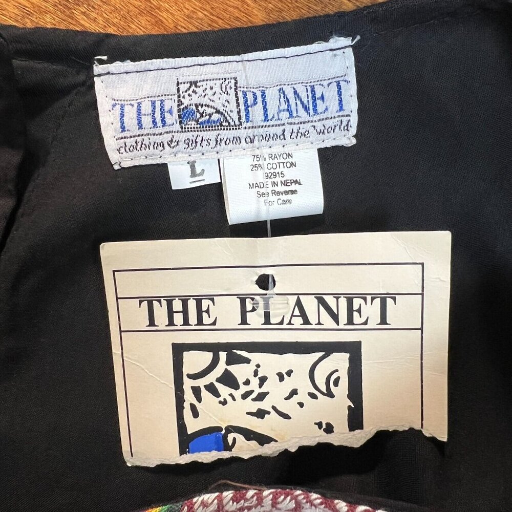 The Planet Maxi Dress Large Black Multicolor Nepal Gauze Peasant Hippie Boho New - Picture 10 of 14